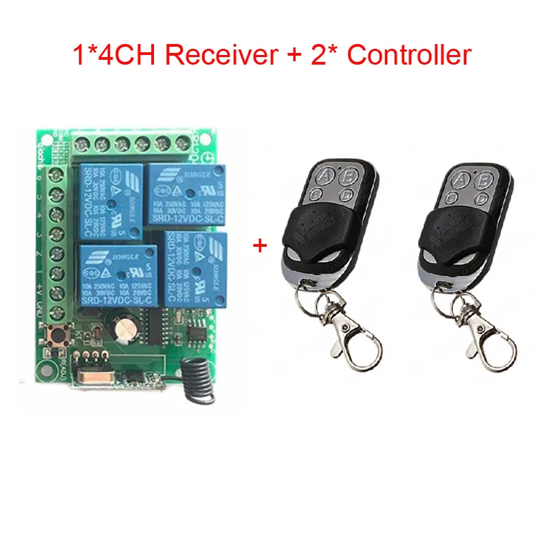1 Receiver 2 RC 433 МГц Универсальный беспроводной пульт дистанционного управления DC 12 В 4CH релейный модуль приемника RF 4 кнопки дистанционного управления открывания Гаражных дверей - Цвет: 1 Receiver 2 RC