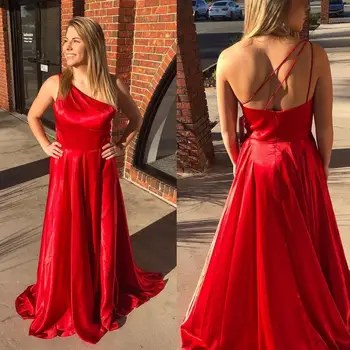 

One Shoulder Women Dinner Dress Imitated Silk Fabric Formal Dress Side Split Long Evening Gown robe de soiree