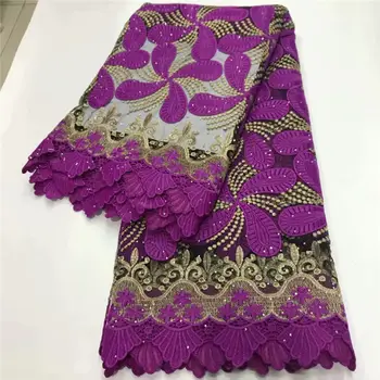 

Cheap Purple Nigerian Laces Fabrics High Quality African Laces Fabric for Wedding Dress French Tulle Lace With Beads Materials P
