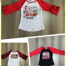 Одежда для маленьких девочек, весенне-осенний топ-реглан для девочек на v-образный день, рубашка с Луной для девочек, рубашка с надписью «love be mine», топ для девочек с рукавами с оборками