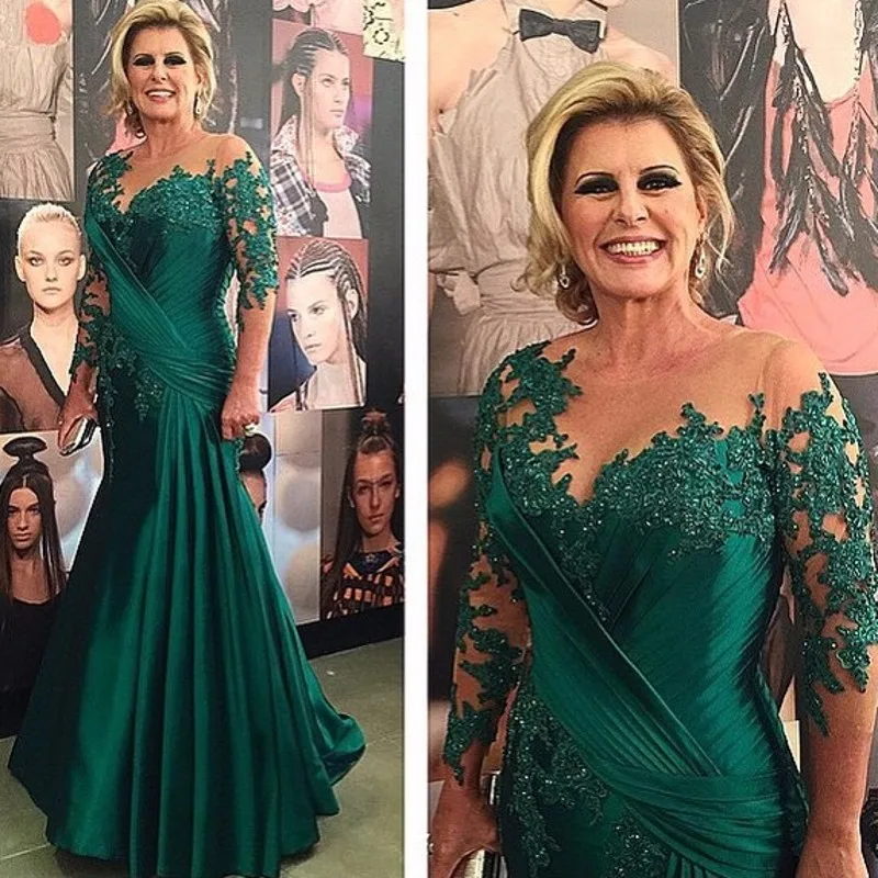 Elegante Groene Moeder van De Bruid Jurken voor Wedding Floor Lengte 3/4 Mouwen Lace Kralen Lange Bruidegom Godmother Avondjurken Elegante Groene Moeder van De Bruid Jurken voor Wedding Floor Lengte 3/4 Mouwen Lace Kralen Lange Bruidegom Godmother Avondjurken