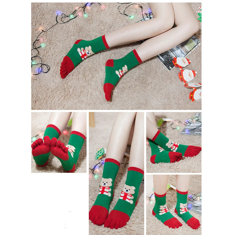 Fashion Winter Socks women Comfortable Christmas Unisec Print Multicolor Toe Socks Five Finger Sock Cotton Funny Socks Y821