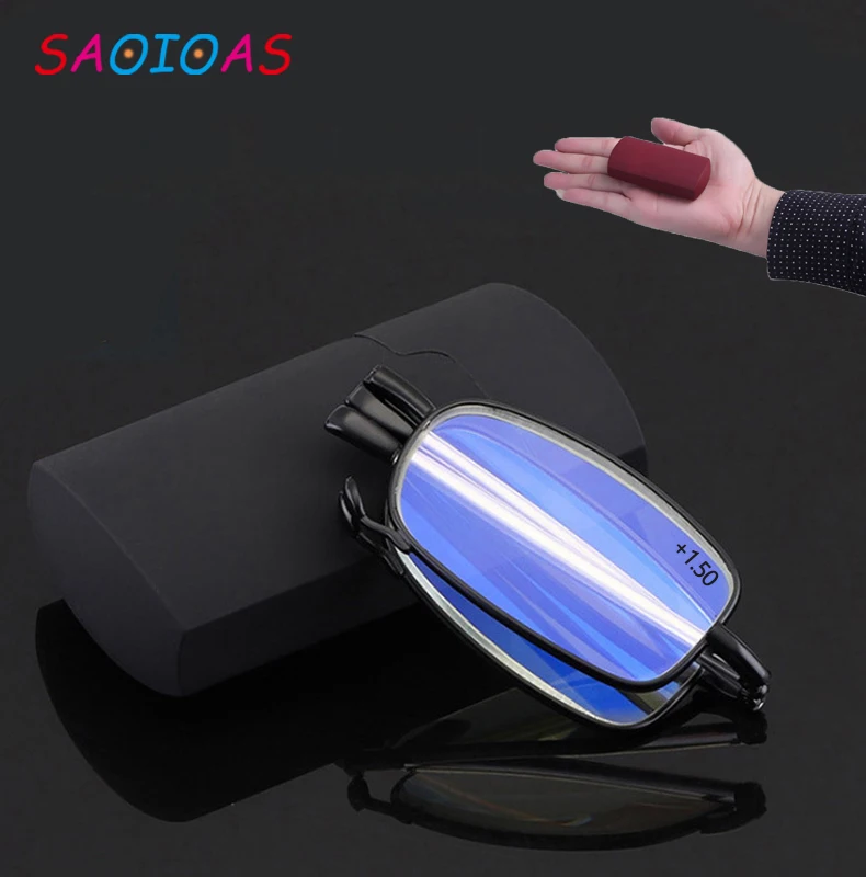 Складные очки для чтения SAOIOAS мужчин и женщин с защитой от синего света чехлом из