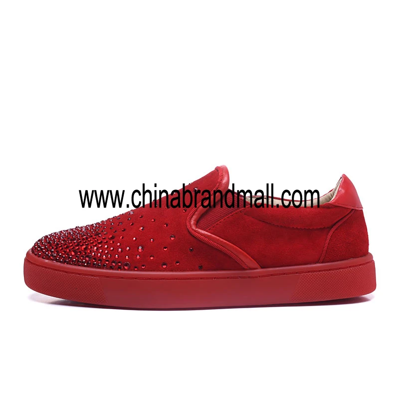 

Genuine Leather Handmade Men Shoes Glitter Diamond Fashion Party Men Loafers Red bottom Plus size Designers casual shoes Flats
