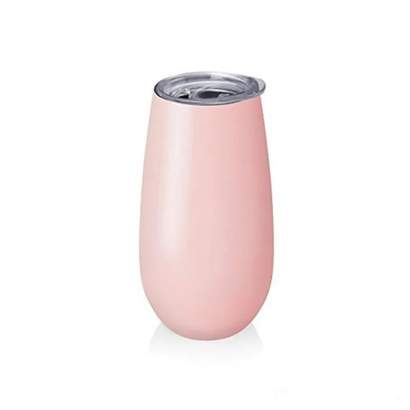 Pink 60 шт. 6 унций яйца чашки бокалы для вина стаканы stemless розовое золото нержавеющая сталь с двойными стенками вакуумной изоляцией кружки с прозрачной крышкой - Цвет: Pink