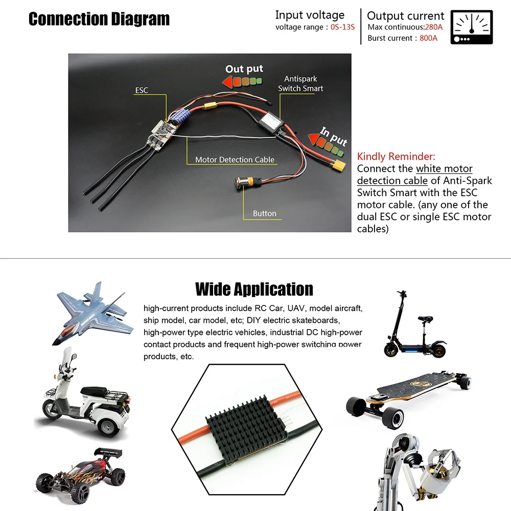 Радиоуправляемые запчасти Flipsky V2.1 анти-Искра переключатель 280A/800A 13S для электрического скейтборда E-bike E-scooter Robot