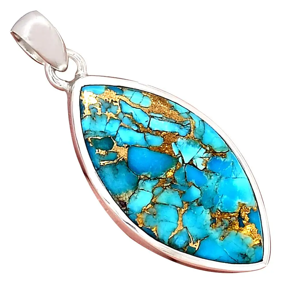 

Genuine BLUE COPPER TURQUOISE Pendant 925 Sterling Silver, 43.3 mm, AP6541