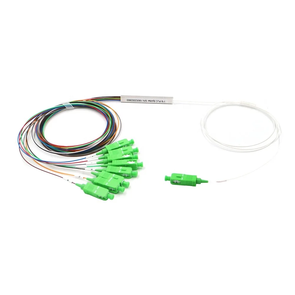 

0.9mm Steel Tube Fiber Optic PLC Splitter 1x8 SC/APC Mini Blockless 1*8 SC /APC Connector