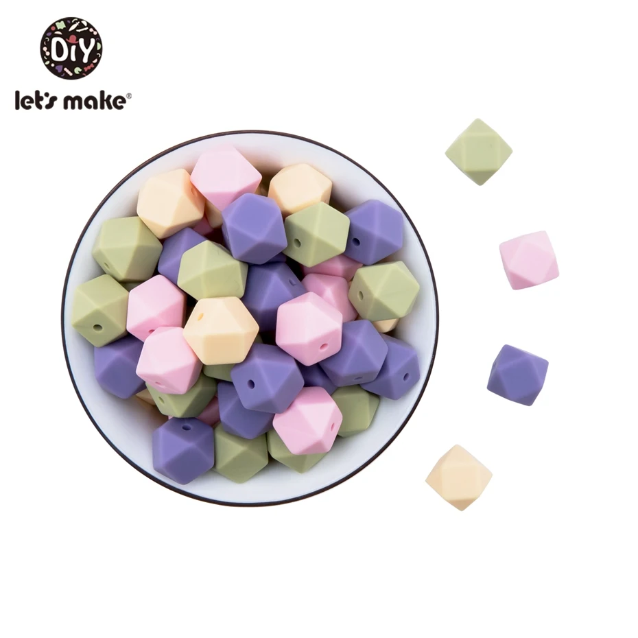 Let'S Make 20Pc 14Mm Hexagon Silicone Teether Beads Baby Tiny Rod Multifaced Baby Teething Toy Beaded Silicon Baby Teether Toy - Цвет: green