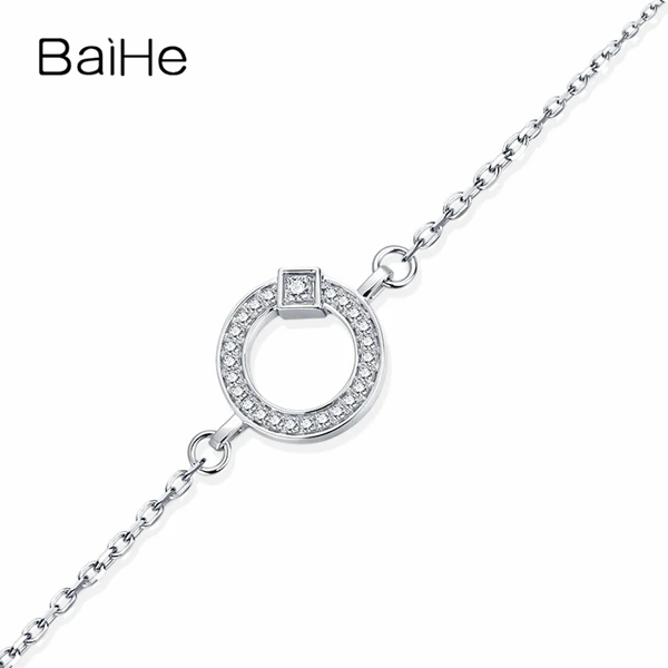 BAIHE Solid 18K розовое золото SI/H Круглый всего 0.19ct натуральные бриллианты Женская цепочка помолвка модные ювелирные изделия Подарочный браслет