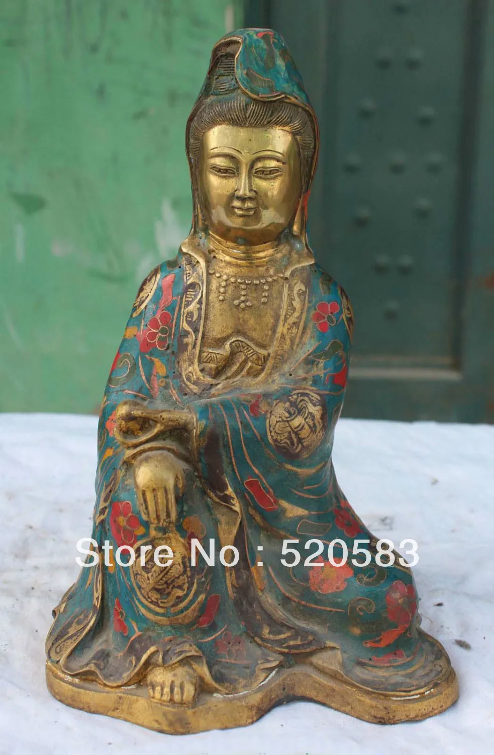 11&quot Chinese Cloisonne Bronze Gilt 8 Auspicious Symbol Kwan-yin Guan Yin Statue | Дом и сад