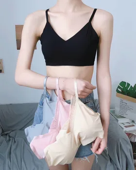 

Seemless Viscose Solid Sexy Lace Camisole Beauty Back Vest Push Up No Steel Ring-Exposure Underwear