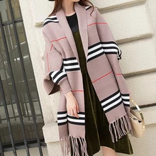 Модный женский вязаный кардиган весна осень stripeMid длинные кисточки свитер-накидка пальто шаль s300