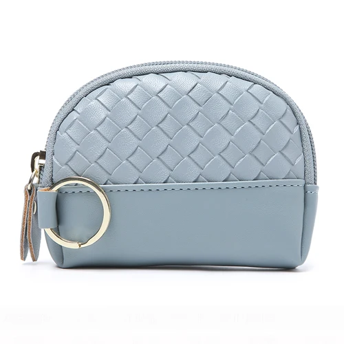 JANE'S LEATHER Brand Fashion Knit Women Coin Purse New Small Mini Change Wallet Cards Cash Bag Key Ring For Girl Teenager - Цвет: blue