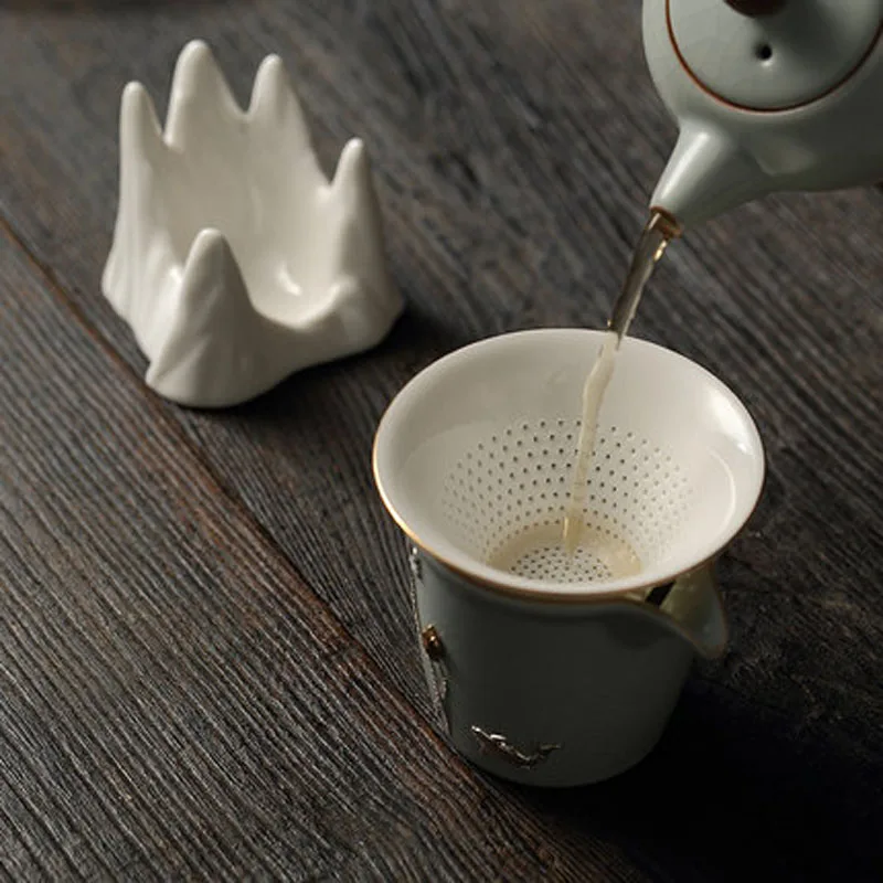 Chinese Kongfu Tea Ceremony Utensils, Mountain Peak Porcelain Ceramic Tea Strainer, Leak Filter Colander, Teaware Accessories