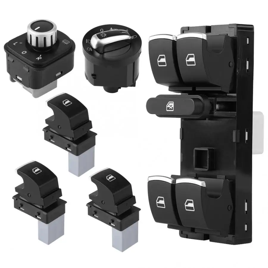 

6Pcs Chrome Headlight Headlamp Window Mirror Switch Set for B6 CC Golf MK5 MK6 Car Switch Relay