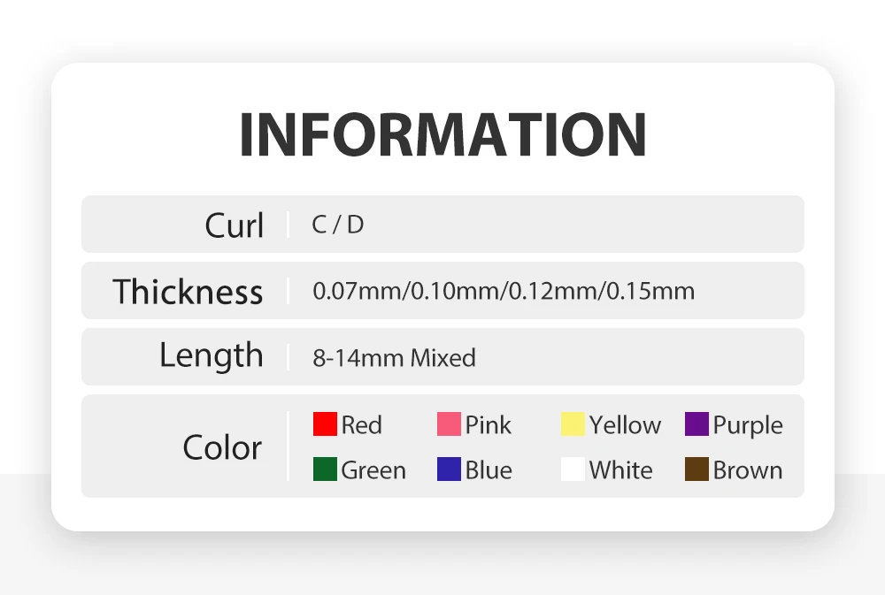 Description Picture 4 of itemIndividual Colored Eyelashes Natural False Mink Eyelash Extension Yellow Purple Blue Brown Green Red White Pink Color Lashes