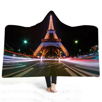 

Dark Night View Hooded Blanket Paris Towel City Lights Warm Blanket for Adult Teens Sherpa Fleece Blankets Home Outdoor Blanket