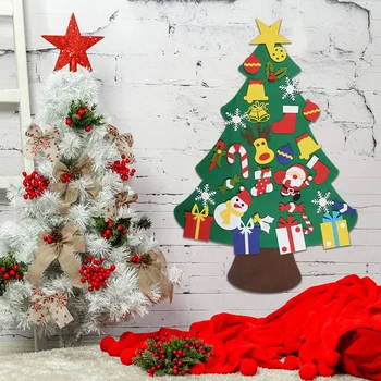 

Felt Christmas Tree, DIY Christmas Tree with 30 Pcs Detachable Ornaments Wall Decor with Hanging Rope for Toddlers Kids Xmas Gif