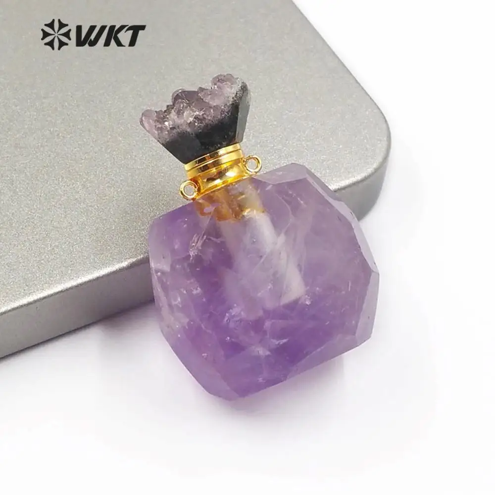 WT-P1476 Новое поступление! подвеска в виде бутылочки парфюма натуральный камень подвеска Бутылка из камня Druzy крышки с золотым гальваническим крючком кулон - Окраска металла: c