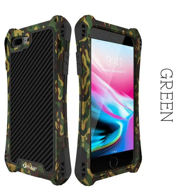 Металлический Чехол R-just для Iphone 7 8 Plus X Xr Xs Max, противоударный Гибридный Прочный защитный чехол для Iphone 7 8 11 Pro Max, чехол - Цвет: Зеленый