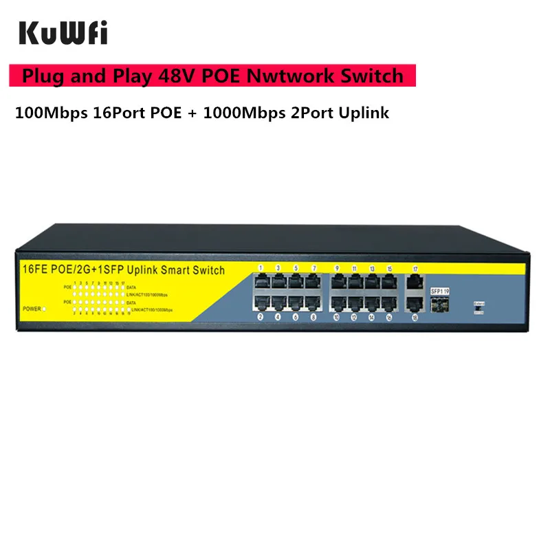 16 портов POE сетевой коммутатор гигабит 48 В RJ45 концентратор LAN разветвители 10/100/1000