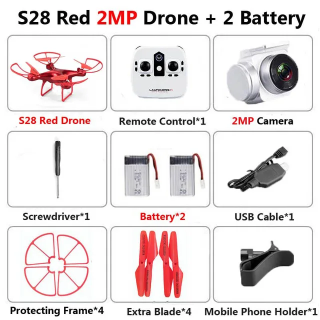S28 Радиоуправляемый Дрон 2,4G селфи-Квадрокоптер самолет с 720 P/1080 P HD Wifi FPV камера высота удерживает Безголовый 3D флип 20 мин длинный полет - Цвет: Red 2mp 2 battery