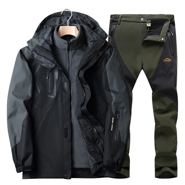 Зимняя походная куртка и брюки для походов, Мужской флисовый утепленный лыжный костюм, водонепроницаемое пальто, уличный спортивный костюм для рыбалки, охоты