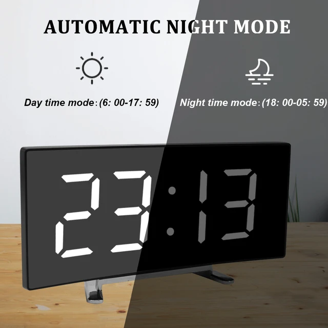 Digital Alarm Clock Desk Table Clock Curved LED Screen Alarm Clocks For Kid Bedroom Temperature Snooze Function Home Decor Watch 6