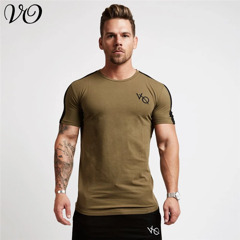 

Jogger summer streetwear new splicing men's T-shirt gyms cotton fashion sportswear workout fitness short-sleeved shirt