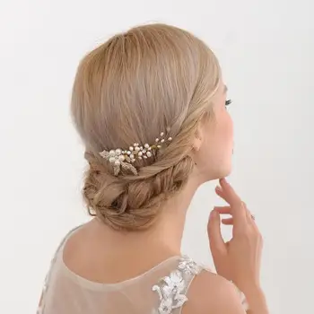 

YouLaPan Golden Hair Pins for Wedding Freshwater Pearls Headband Gold Wedding Hair Accessories Bridal Hair Clip for Girls HP17