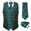New Teal Green Paisley 100% Silk Formal Dress Vest Men Waistcoat Vest Wedding Party Vest Tie Brooch Pocket Square Set DiBanGu ► Photo 2/6