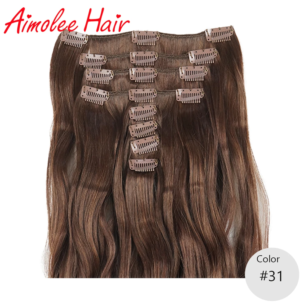 24inch 8pcs/set Natural Long Wavy Copper Red Auburn Synthetic Hairpiece Clip In Hair Extensions 16 Clip High Temperature Fiber