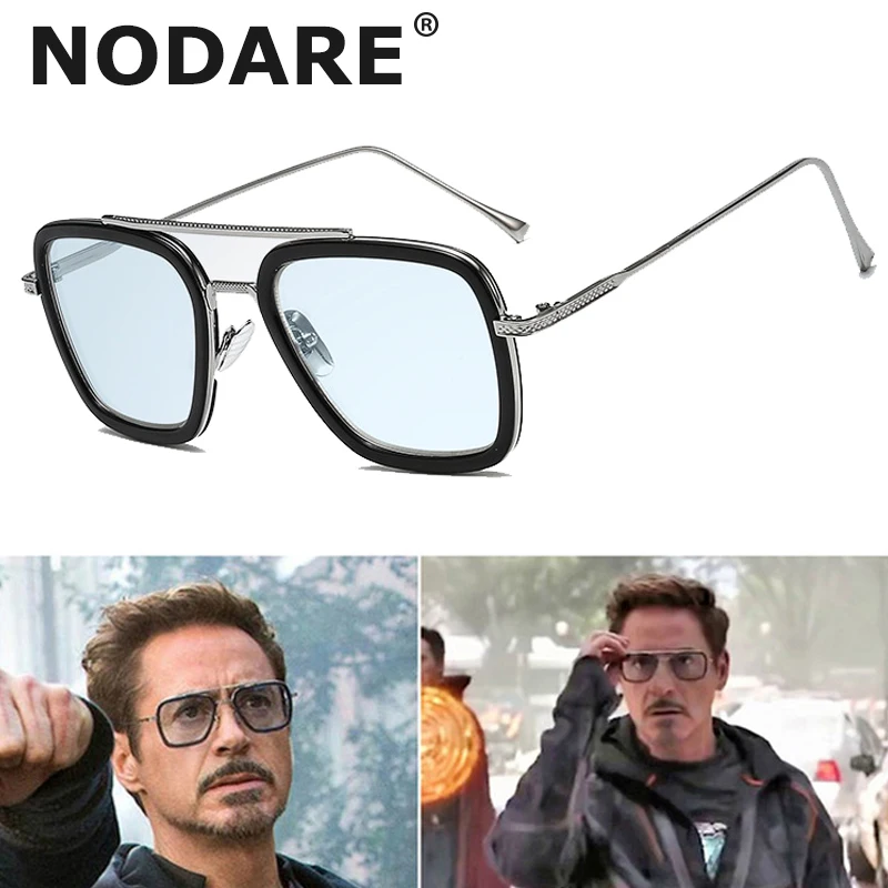 

NODARE 2020 Fashion Avengers Tony Stark Flight 006 Style Sunglasses Men Square Aviation Brand Design Sun Glasses Oculos De Sol