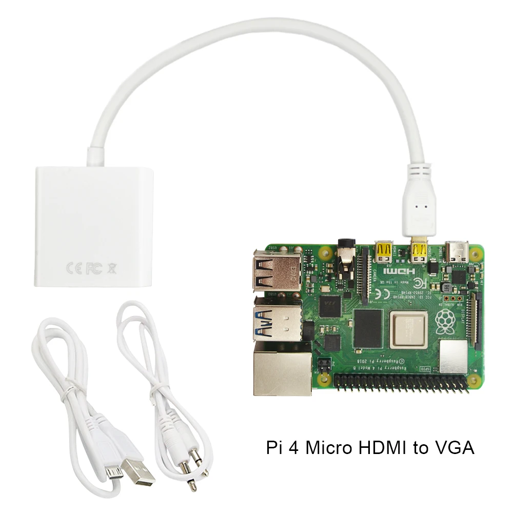 

Raspberry pi 4 Micro HDMI to VGA adapter With USB data cable and with Audio Port cable or Computer, Desktop, Laptop, PC, Monitor