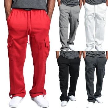 

Men Cargo Pockets Sweat Pants Casual Loose Trousers Solid Color Soft for Sports EIG88