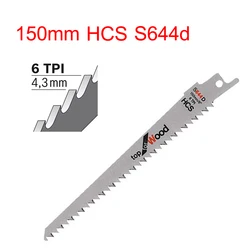 Hojas de sierra de sable reciprocante HCS S644d, 150mm, 6 ", para poda de madera y plástico Bosch, dientes afilados, herramienta de jardín, corte rápido y recto