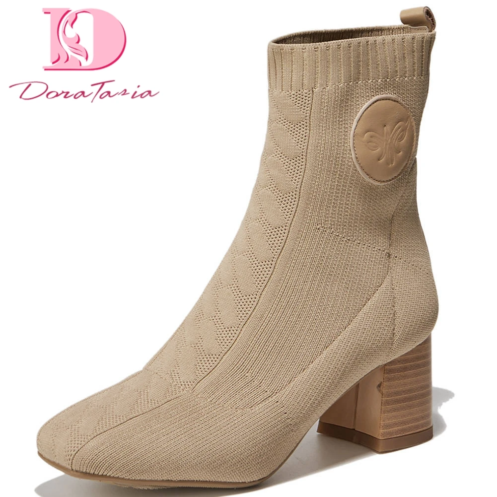 

Doratasia 2020 top quality brand pigskin inside leather fashion Woman Shoes knitting Sock boots Women ankle Boots female