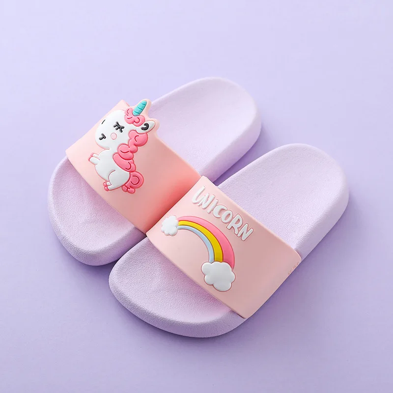 Kids Slippers Unicorn Home Slippers for Boy Girl Rainbow Shoes 2020 Summer Toddler Animal Kids Indoor Baby Slippers PVC Cartoon