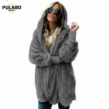 

PULABO Womens Coats Winter Long Jacket Hoodies Parka Outwear Cardigan Coat Wool Coat Ropa Invierno Mujer 2018 Plus Size 5XL