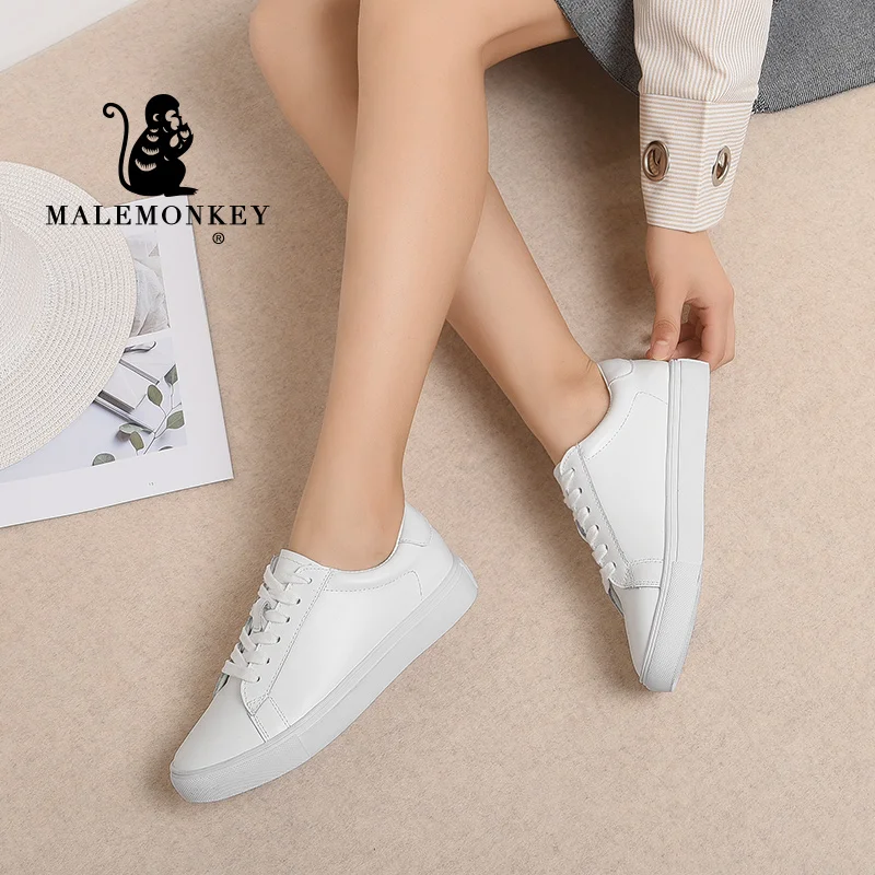 Zapatos planos informales De piel auténtica para Mujer, zapatillas blancas suaves y cómodas con cordones, para primavera y otoño, 2021