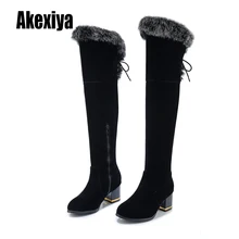 Большие размеры 34-43, Сапоги выше колена, модная обувь женские теплые зимние сапоги обувь на высоком каблуке зимние сапоги на искусственном меху флок k743