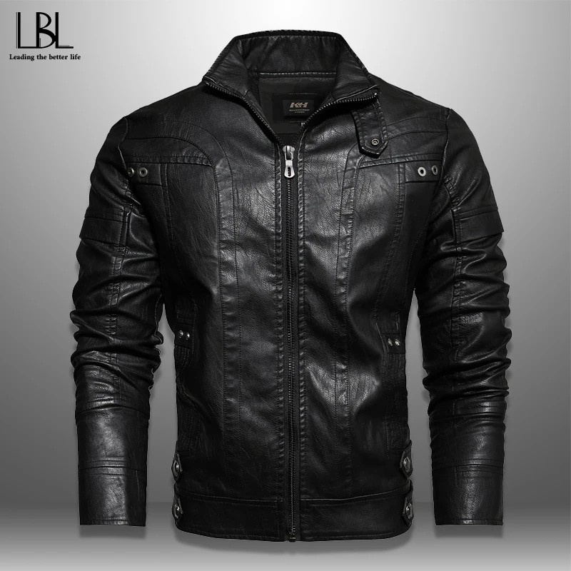 

2019 Autumn Thick Fleece Jacket Men's Fashion PU Leather Waterproof Jackets Slim Fit Winter Casual Warm Coat Zip Sleeve S-5XL