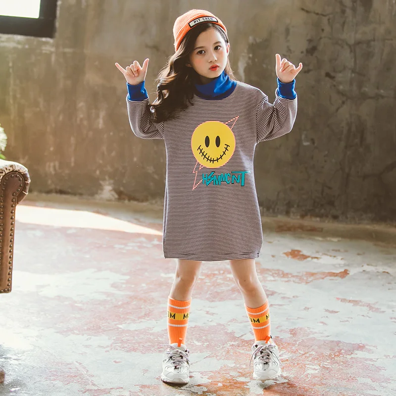 Blue Sweatshirt Коллекция года, зимние изысканные наряды для девочек, sudadera mujer свитер для малышей Длинные Топы в полоску с высоким воротником для девочек, толстые рубашки с флисовой подкладкой - Цвет: Blue Sweatshirt