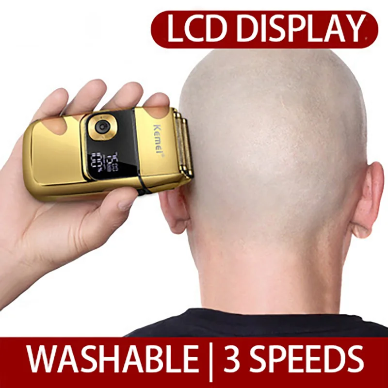 Electric Foil Shavers for Men Finishing Tool Beard Trimmer Barber Reciprocating Razor LED Waterproof Shave Bald Head |