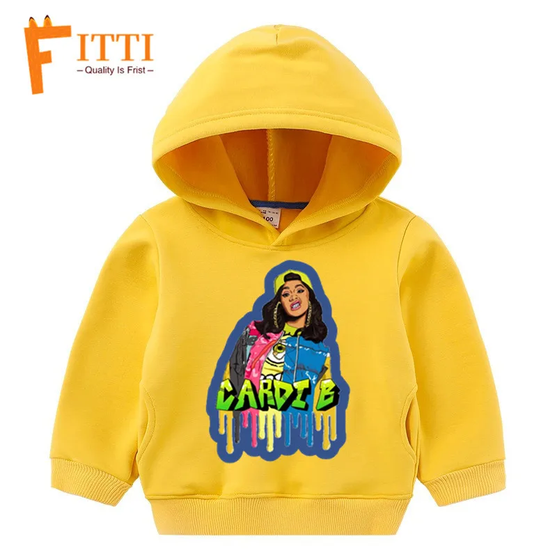 Детские толстовки с капюшоном в стиле хип-хоп, Cardi B, Детский свитер на осень и зиму, толстовка с капюшоном - Цвет: T127K-YM-yellow
