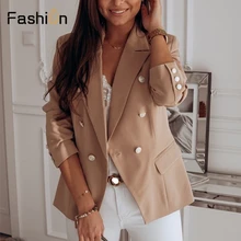 Высококачественный Женский Классический дизайнерский Блейзер, женские двубортные сплошные блейзеры, куртка с металлическими пуговицами, верхняя одежда