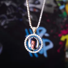 Custom Made Photo Rotating Double Sided Lockets Pendant Necklace With 4Mm Tennis Chain Iced Out Zircon Men Hip Hop Jewelry Gifts