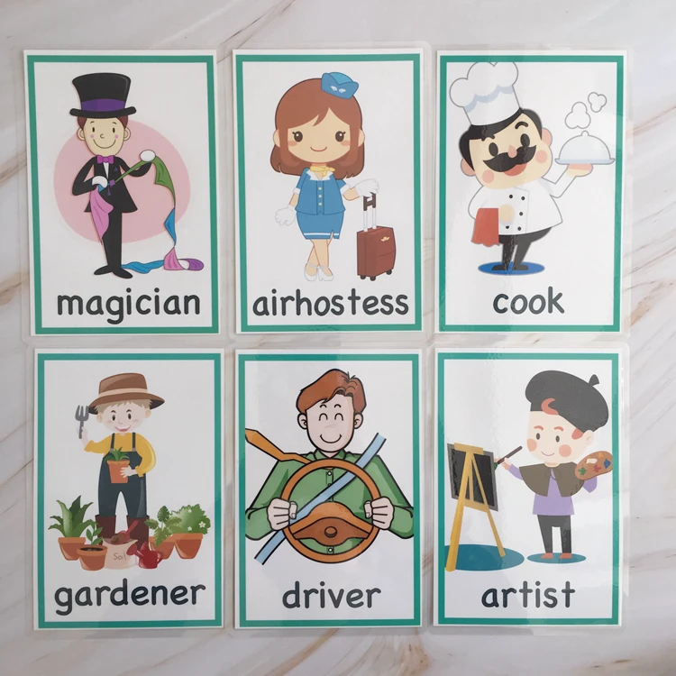 32pcs Kids English Flash Card Job Occupation Class Word Card Early