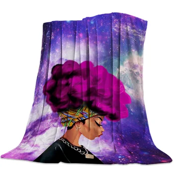 

Black African Woman Purple Starry Sky Throw Blanket Warm Microfiber Blanket Bedroom Sofa Supplies Blankets for Beds